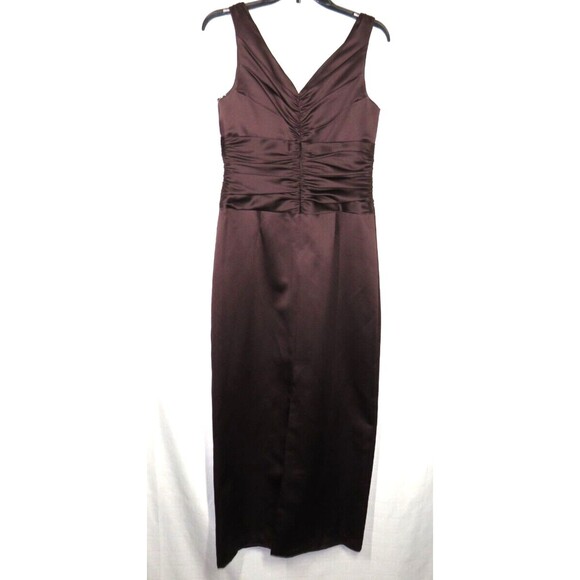 David's Bridal Women's Brown V Neck Shirred Formal Party Maxi Dress Size 10 - Picture 6 of 11